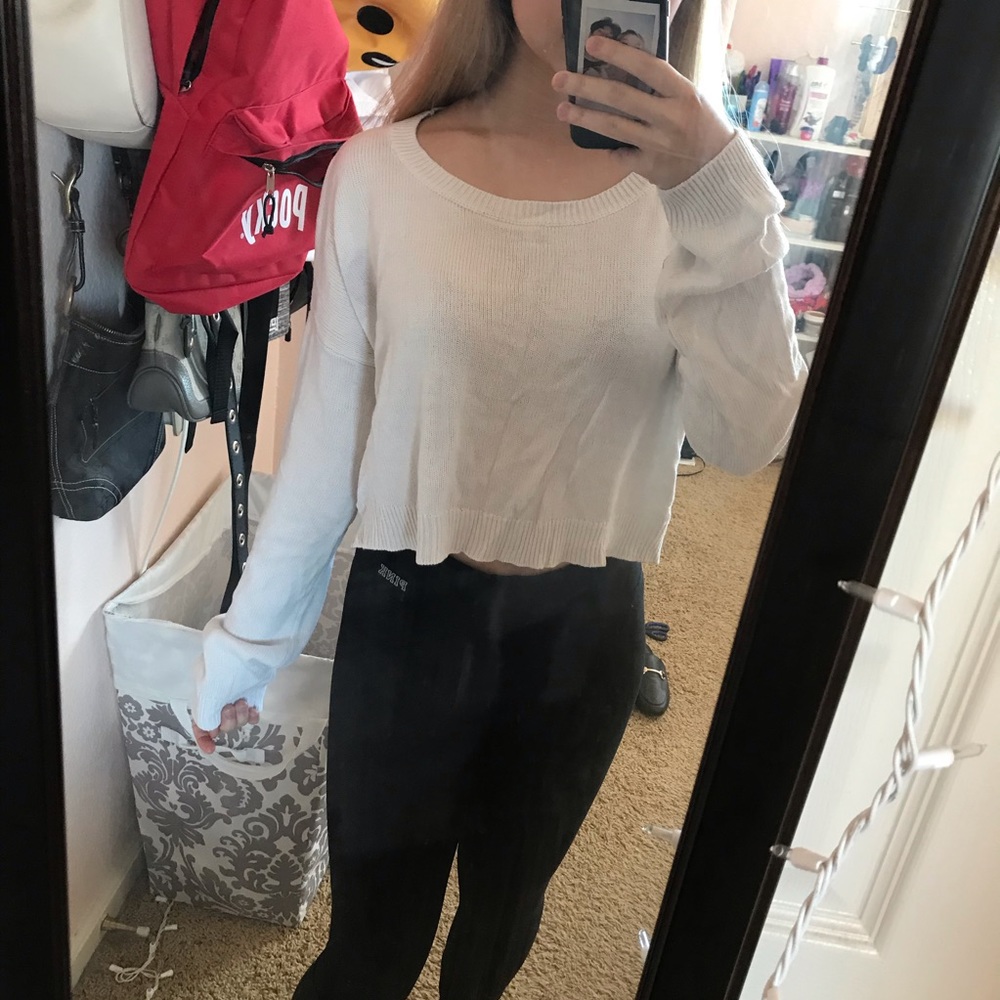 White Cropped Sweater Top